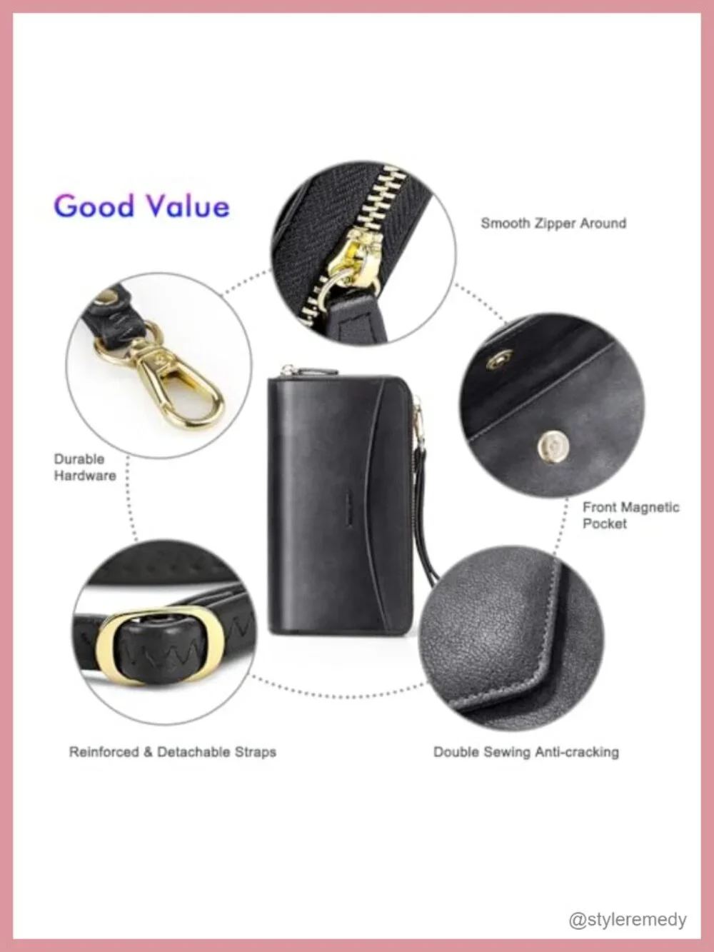RFID Blocking Wristlet Wallet Large Capacity Zip Around Crossbody Clutch with